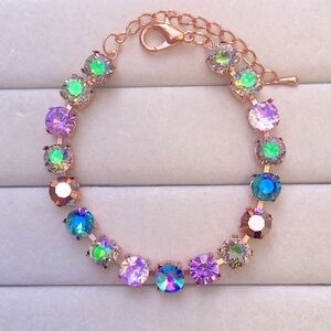 Paradise Sparkle, Purple Opal + Aquamarine AB Rose Gold Crystal Tennis Bracelet